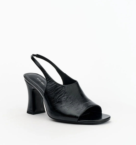 Alias Mae Jackie Slingback Heels in Black Oily Crinkle Leather — the Alias Mae Jackie Slingback Heels bring a sleek, sophisticated edge to your occasion wardrobe, featuring an open toe and elegant slingback silhouette.
