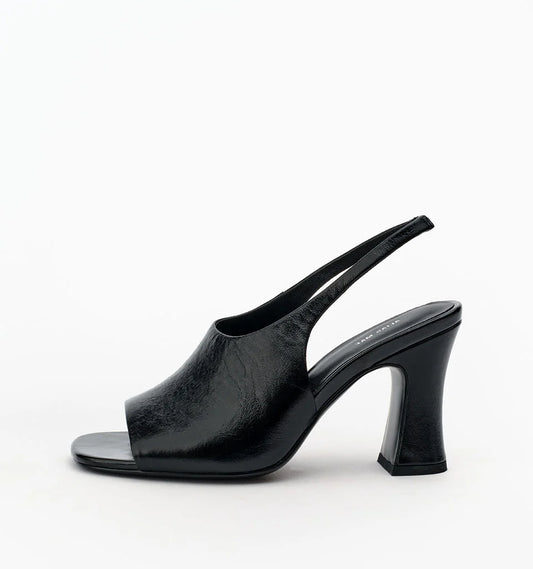 Alias Mae Jackie Slingback Heels in Black Oily Crinkle Leather — the Alias Mae Jackie Slingback Heels bring a sleek, sophisticated edge to your occasion wardrobe, featuring an open toe and elegant slingback silhouette.
