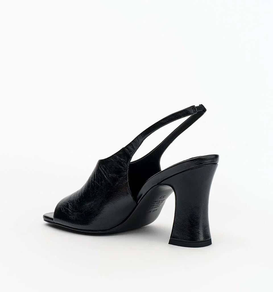 Alias Mae Jackie Slingback Heels in Black Oily Crinkle Leather — the Alias Mae Jackie Slingback Heels bring a sleek, sophisticated edge to your occasion wardrobe, featuring an open toe and elegant slingback silhouette.