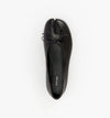 Alias Mae Lana Tabi Ballet Flat in Black Tumble, top view showing the split toe and bow detail.
