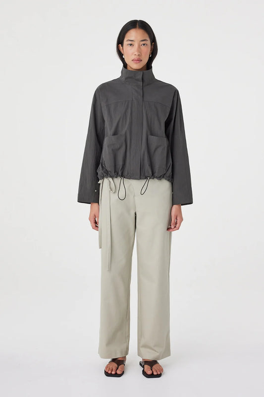 ARCAA Addie Jacket in Charcoal, full-length front view on model.
