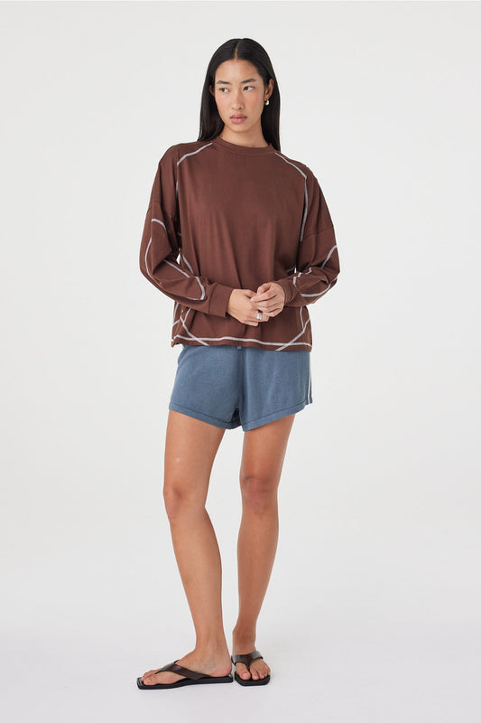 Arcaa Kesh Ls Tee in Espresso & Cream — the ARCAA Kesh LS Tee in Espresso & Cream is an effortless everyday layer with a relaxed, off-body silhouette.