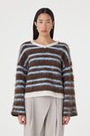 Arcaa Lucca Sweater in Espresso/Blue Stripe — meet the effortless, high-rotation knit your capsule wardrobe has been begging for.