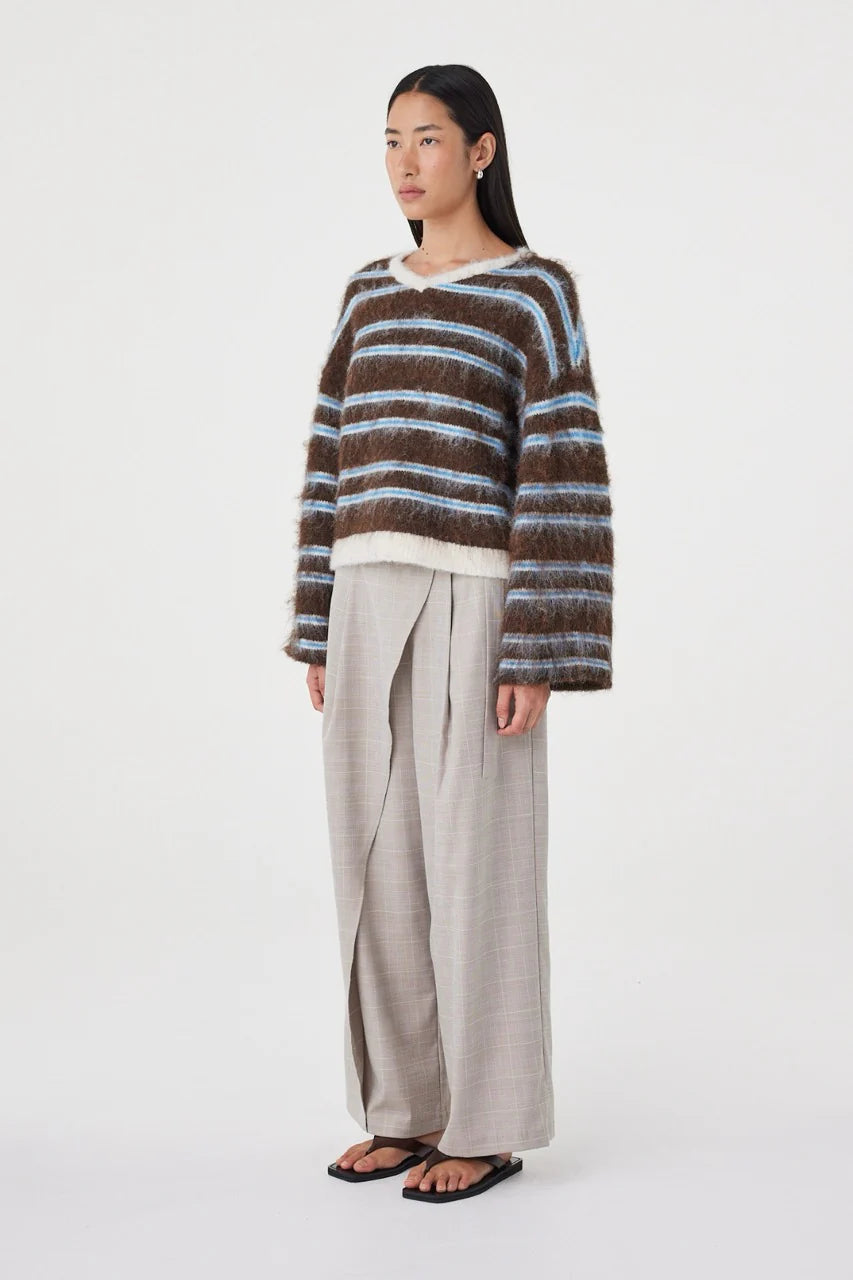 Arcaa Lucca Sweater in Espresso/Blue Stripe — meet the effortless, high-rotation knit your capsule wardrobe has been begging for.