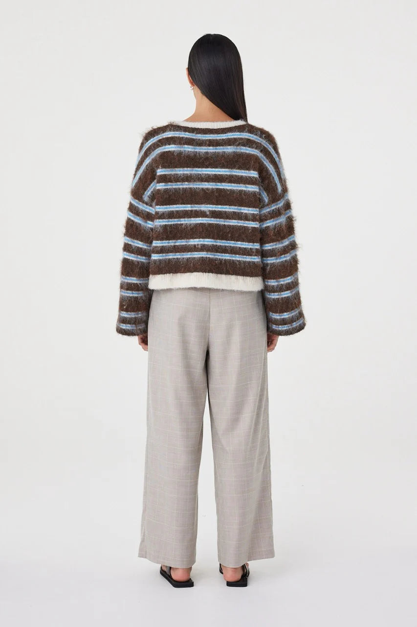 Arcaa Lucca Sweater in Espresso/Blue Stripe — meet the effortless, high-rotation knit your capsule wardrobe has been begging for.