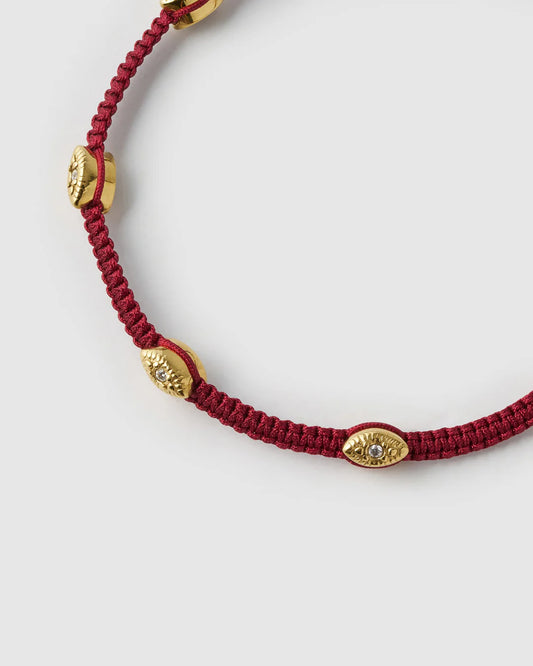 Arms of Eve Eye Bracelet in Burgundy — the protective, symbolic addition your daily jewelry stack has been waiting for.