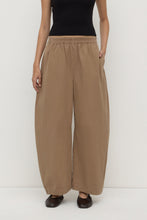 Assembly Label Lola Barrel Pant in Dark Tan, cropped front view showing the barrel-leg silhouette.

