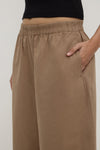 Assembly Label Lola Barrel Pant in Dark Tan, elasticated waistband and side pocket detail.