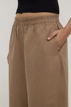 Assembly Label Lola Barrel Pant in Dark Tan, elasticated waistband and side pocket detail.