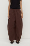 Assembly Label Lola Barrel Pant in Ganache, cropped front view showing the barrel-leg silhouette.
