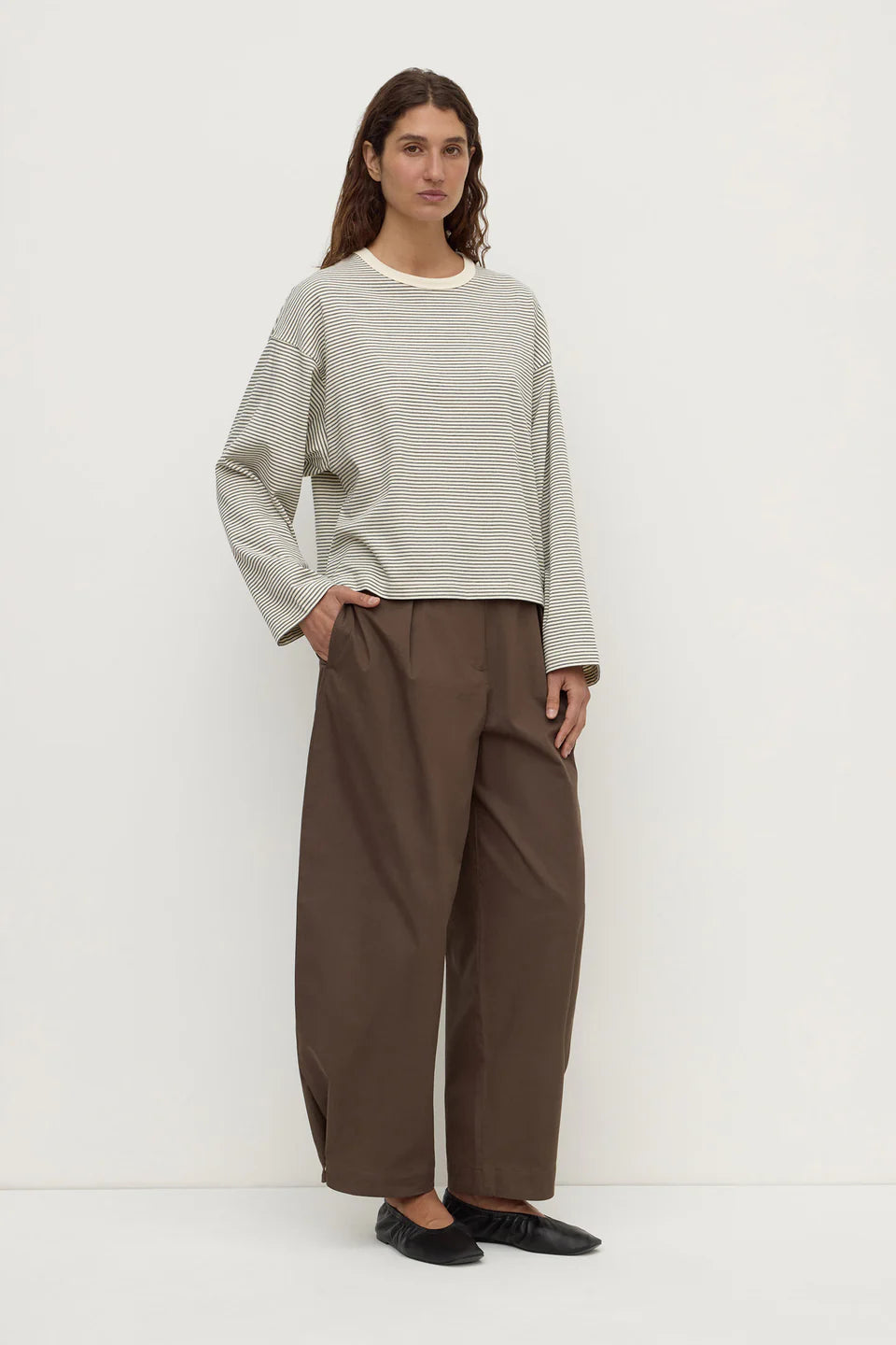 Assembly Label Malone Stripe Wide Sleeve in Cream/Black — the elevated seasonal staple your capsule wardrobe has been waiting for.