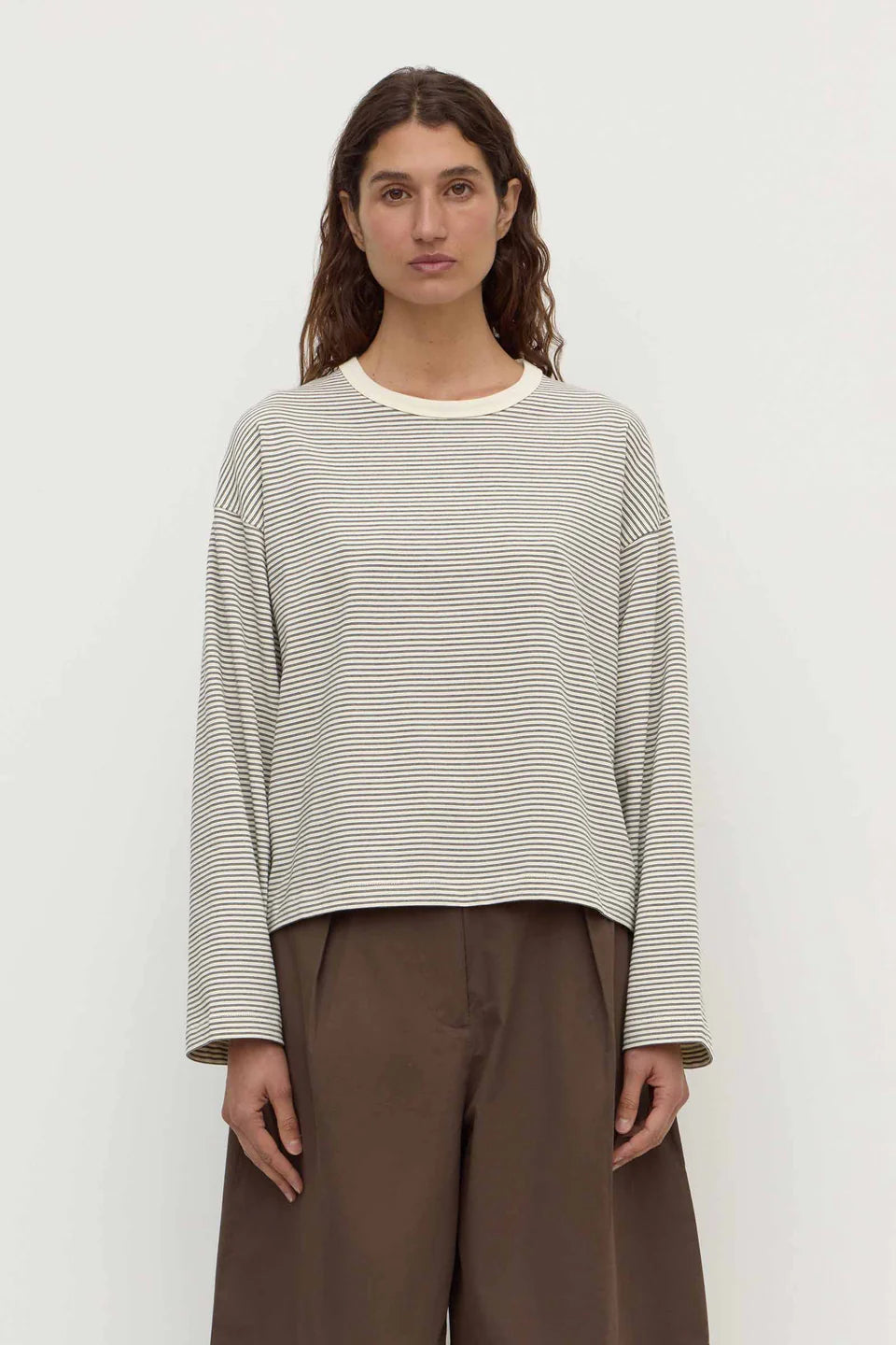 Assembly Label Malone Stripe Wide Sleeve in Cream/Black — the elevated seasonal staple your capsule wardrobe has been waiting for.