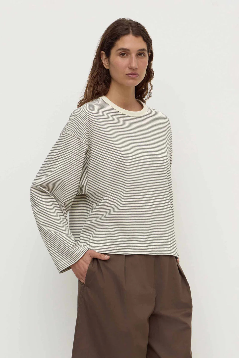 Assembly Label Malone Stripe Wide Sleeve in Cream/Black — the elevated seasonal staple your capsule wardrobe has been waiting for.