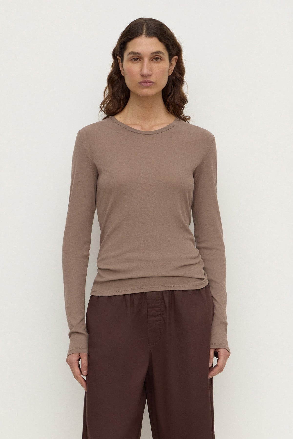 Assembly Label Mika Cotton Long Sleeve Tee in Dark Sand — the long sleeve tee that upgrades every single thing you pair it with.