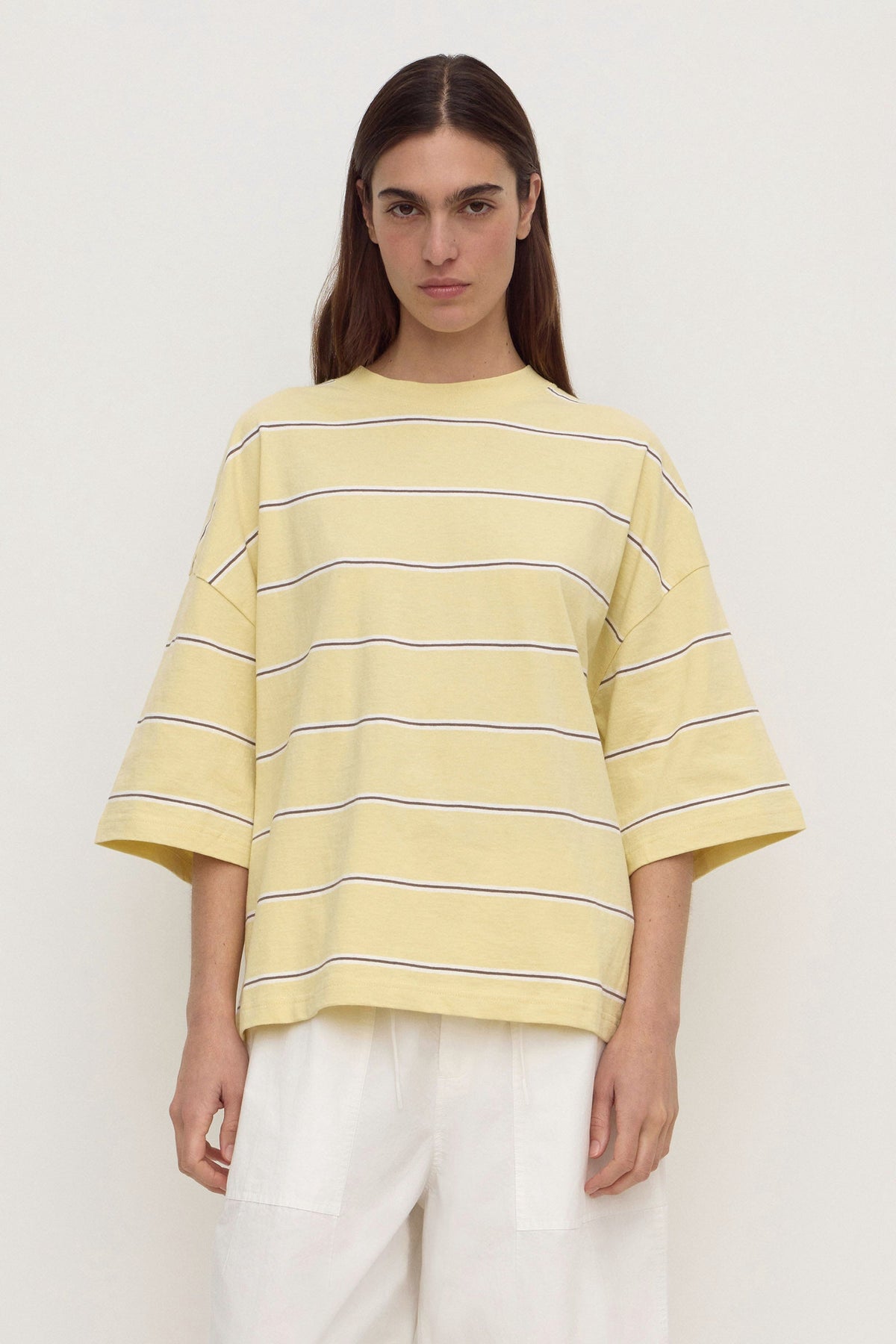 Assembly Label Nora Cotton Stripe Oversized Tee in Rind Stripe — the oversized stripe tee that makes doing nothing look like an outfit.