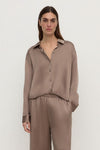 Assembly Label Pippa Silk Long Sleeve Shirt in Dark Sand — consider this your new quiet-luxury uniform piece.