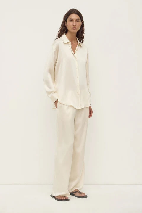 Assembly Label Pippa Silk Pant in Cream — an elevated everyday essential with a beautifully fluid silhouette, the Assembly Label Pippa Silk Pants in Cream bring understated luxury to relaxed and occasion styling.