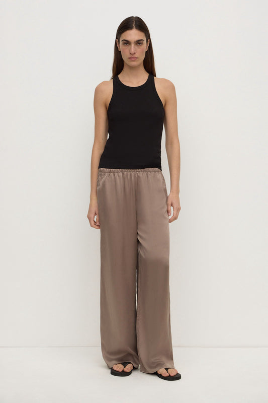 Assembly Label Pippa Silk Pant in Dark Sand — meet your new luxury obsession, now in a warmer neutral.