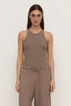 Assembly Label Tabitha Rib Tank in Dark Sand — a rib tank with just enough edge to stand on its own.