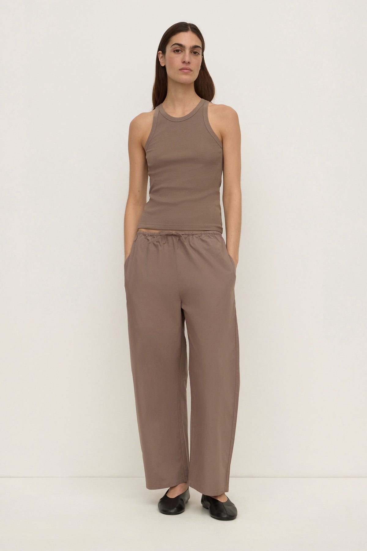 Assembly Label Tabitha Rib Tank in Dark Sand — a rib tank with just enough edge to stand on its own.