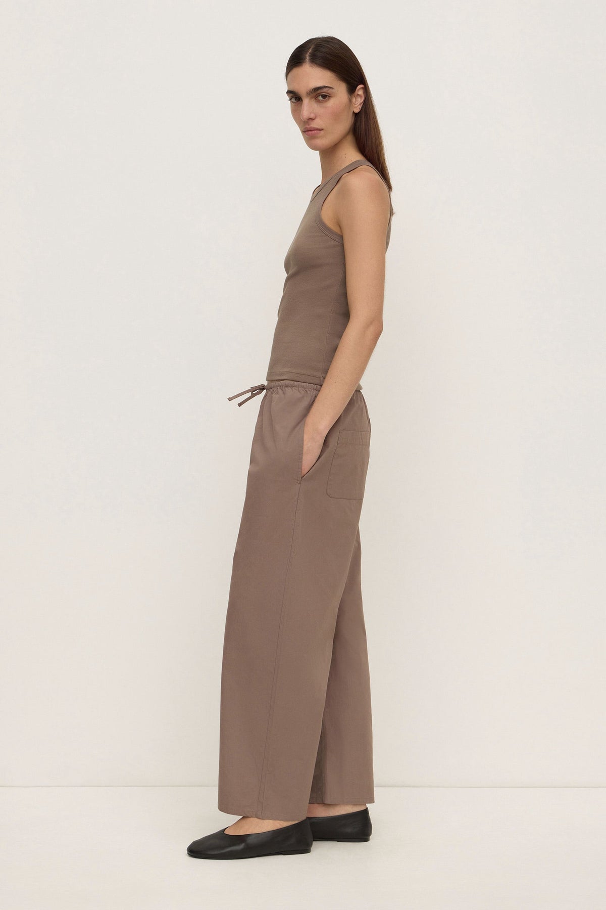 Assembly Label Tabitha Rib Tank in Dark Sand — a rib tank with just enough edge to stand on its own.
