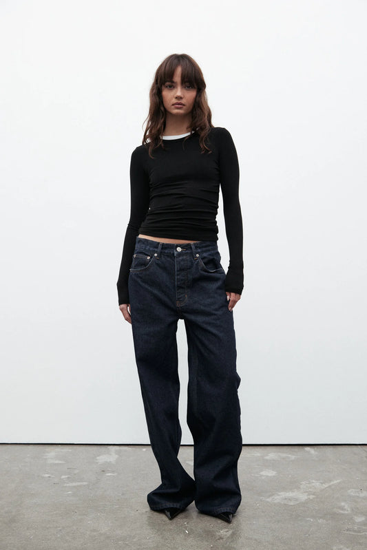 Bayse Brand Nyla Top in Black — the Bayse Brand Nyla Top is an elevated everyday essential, featuring a flattering crew neckline and soft ribbed finish.