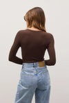 Bayse Brand Nyla Top in Espresso, back view showing the fitted silhouette.
