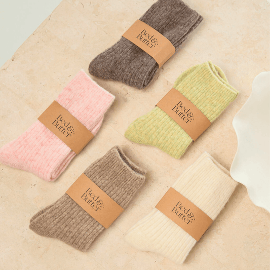 Bed & Butter The Comfiest Socks in Light Sage — 7x Sold-Out Collection Made from a blend of responsibly sourced cashmere wool and recycled fibres, these socks will keep your feet cosy and comfy.