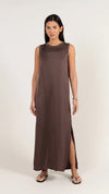 Charli London Oona Satin Dress in Dark Espresso, product photo.