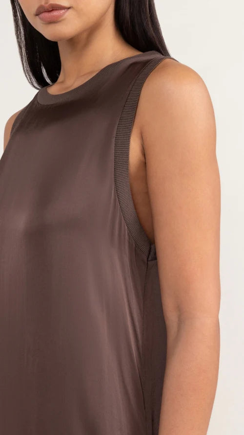 Charli London Oona Satin Dress in Dark Espresso, product photo.