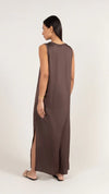 Charli London Oona Satin Dress in Dark Espresso, product photo.