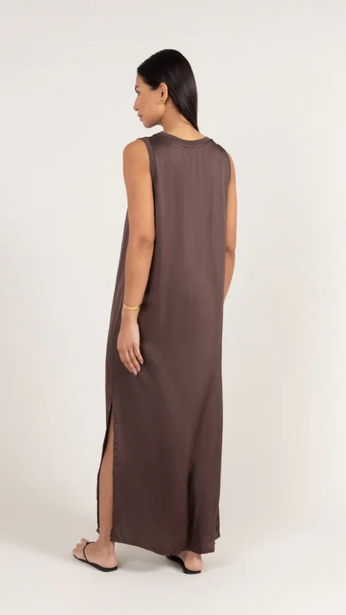 Charli London Oona Satin Dress in Dark Espresso, product photo.