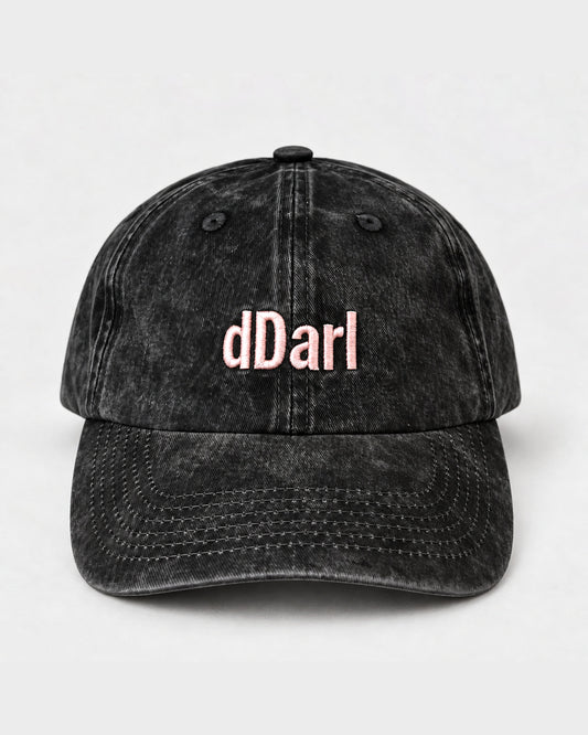 dDARL Dad Cap Adults in Washed Black, flat lay, angle 1