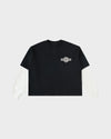 dDARL Lovers Layered Tee in Black, front flat lay with white contrast sleeves