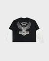 dDARL Lovers Layered Tee in Black, back flat lay with Lovers 2013 eagle graphic
