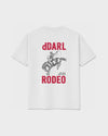 dDARL Rodeo Tee in White, back flat lay with rodeo rider graphic
