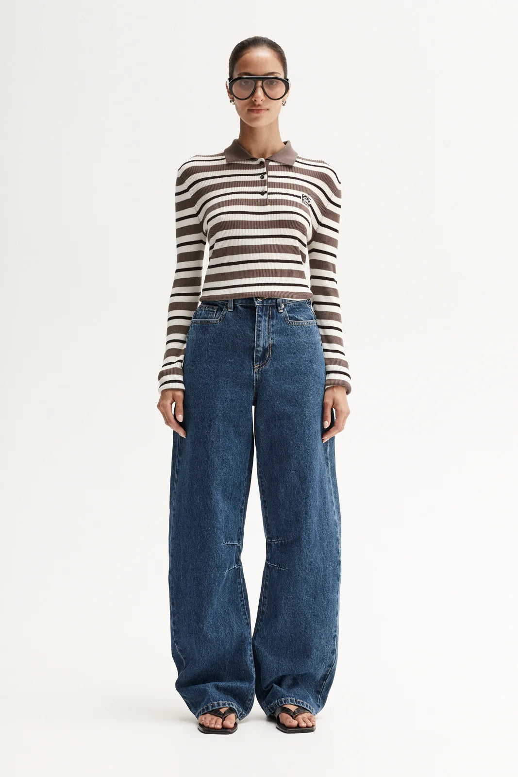 Elka Collective Ana Long Sleeve Polo in Chocolate Stripe — the elevated seasonal staple your capsule wardrobe has been waiting for.