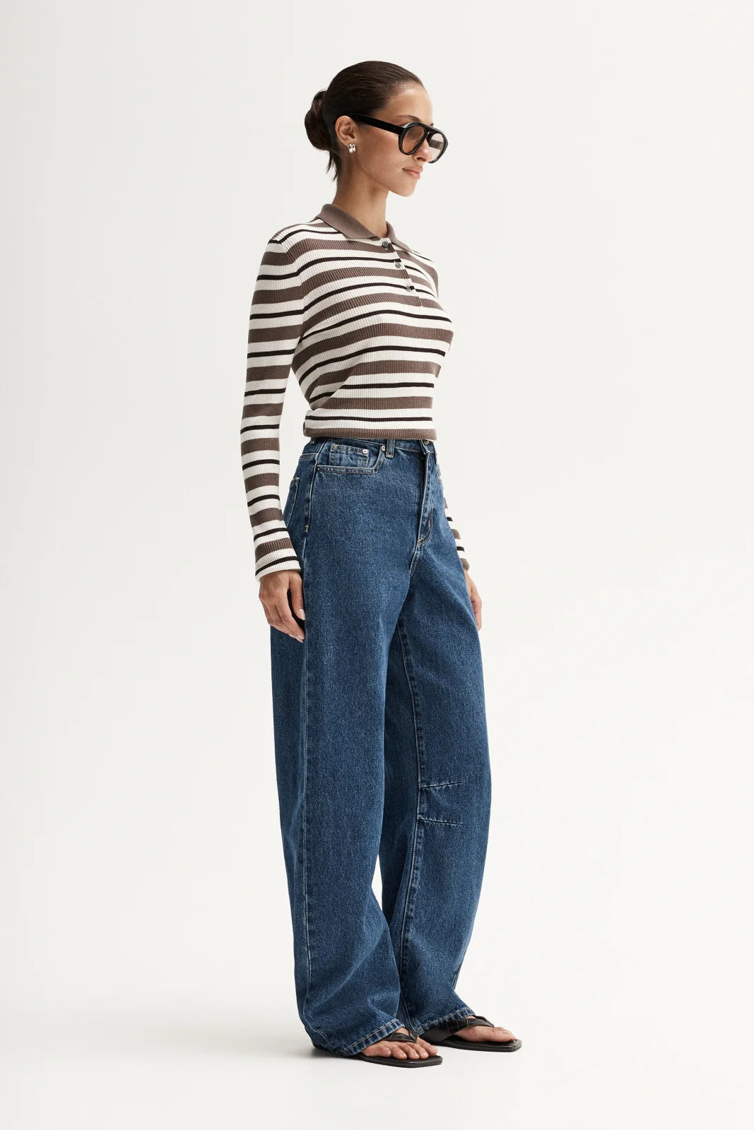 Elka Collective Ana Long Sleeve Polo in Chocolate Stripe — the elevated seasonal staple your capsule wardrobe has been waiting for.