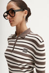 Elka Collective Ana Long Sleeve Polo in Chocolate Stripe — the elevated seasonal staple your capsule wardrobe has been waiting for.