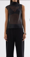 Elka Collective Hopkins Top in Black, front view on model with coordinating camisole.