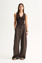 Elka Collective Lindsay Knit Top in Chocolate, full-length front view on model.
