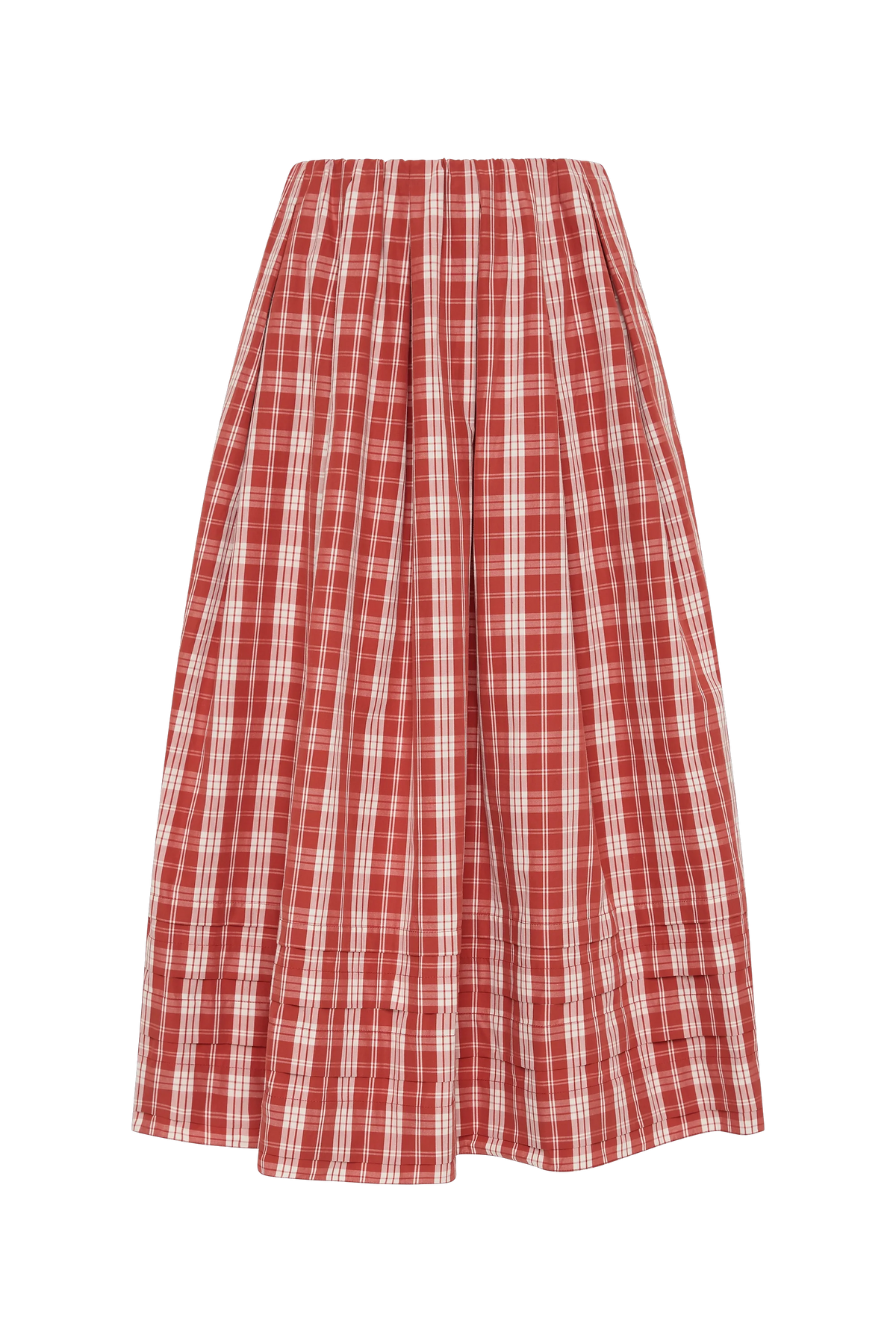 Faithfull The Brand Cales Skirt in Ines Check Terra Rosso, front product view.