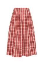 Faithfull The Brand Cales Skirt in Ines Check Terra Rosso, front product view.