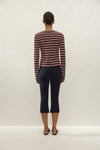 Faithfull The Brand Doris Cardigan in Cila Stripe Navy, back view on model