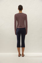 Faithfull The Brand Doris Cardigan in Cila Stripe Navy, back view on model