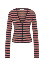 Faithfull The Brand Doris Cardigan in Cila Stripe Navy, front product view.