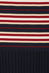 Faithfull The Brand Doris Maxi Dress in Cila Stripe Navy, striped knit and pleated fabric detail.