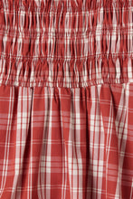 Faithfull The Brand Janne Top in Ines Check Terra Rosso, shirred bodice and check fabric detail.