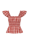 Faithfull The Brand Janne Top in Ines Check Terra Rosso, front product view.