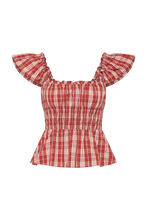 Faithfull The Brand Janne Top in Ines Check Terra Rosso, front product view.